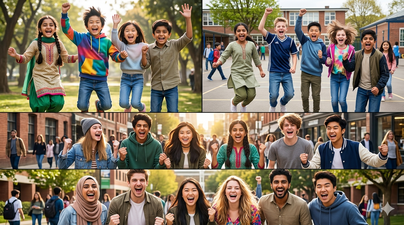 Happy students from around the world